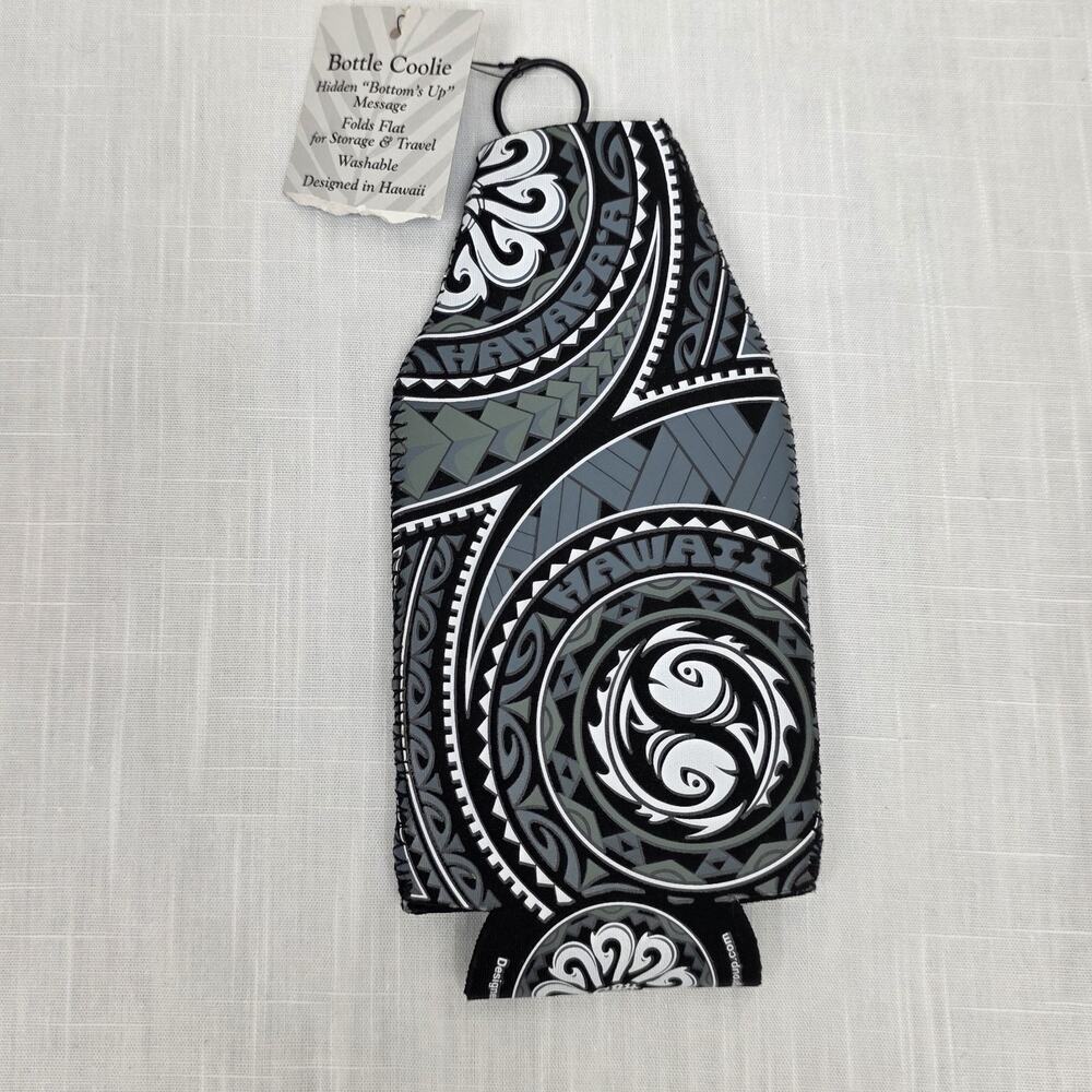 Hawaii Bottle Coolie Flat Bottle Cooler Koozie Tribal Print Hidden Bottom Messag